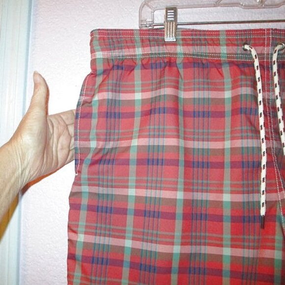 Lands End VOLLEY Swim Trunks Size L 36 38 UPF Lined POCKETS Drawstring PLAID 6" - Picture 3 of 11